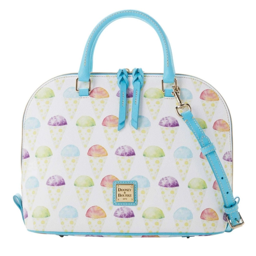 Dooney & Bourke White Multicolor Ice Cream Print Satchel with Blue Trim